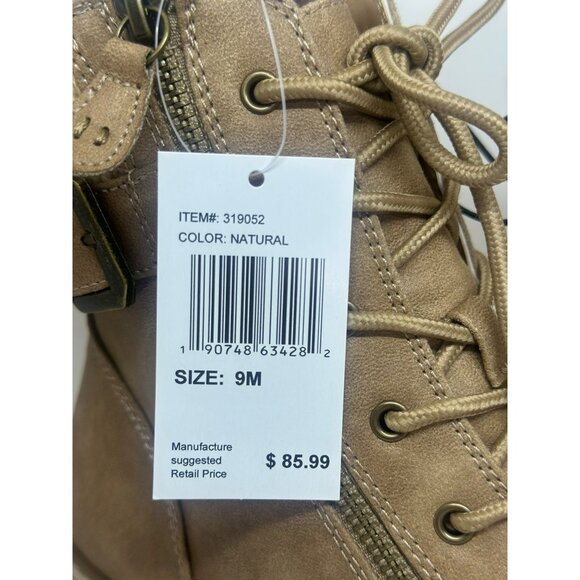 NIB Cliffs By White Mountain Lace-Up Boots Knit Cuff Ladies Natural Tan SZ 9M - Picture 2 of 10
